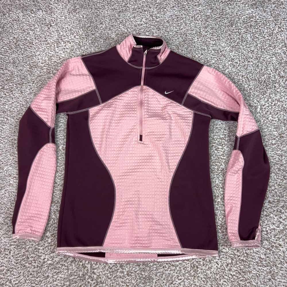 Nike Pullover Womens L Pink Fit Therma 1/4 Zip Running Waffle Knit Top Jacket